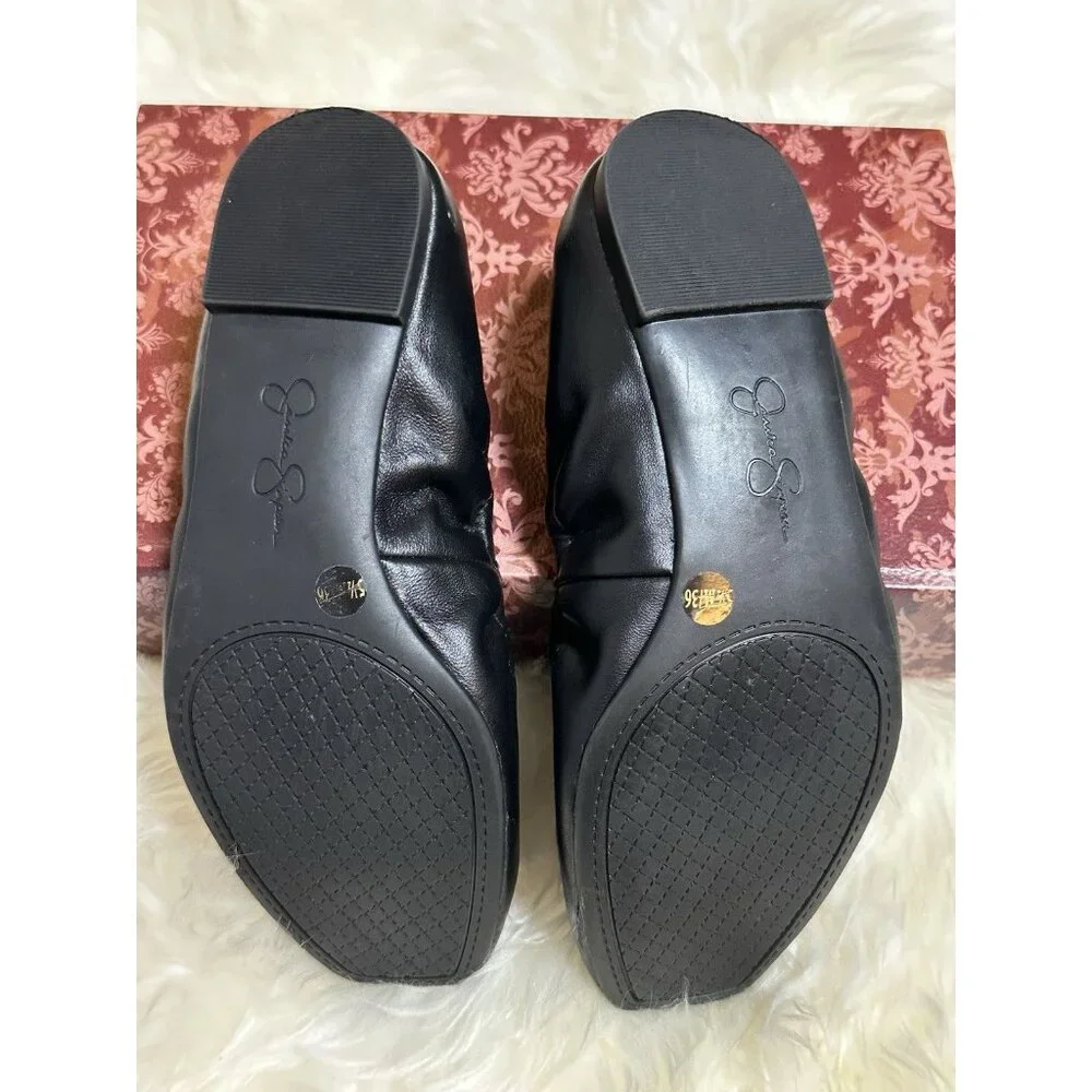 Jessica Simpson Sandaze Black Leather Slip on Travel Flat Size 5 1/2 M (36) - Picture 4 of 9